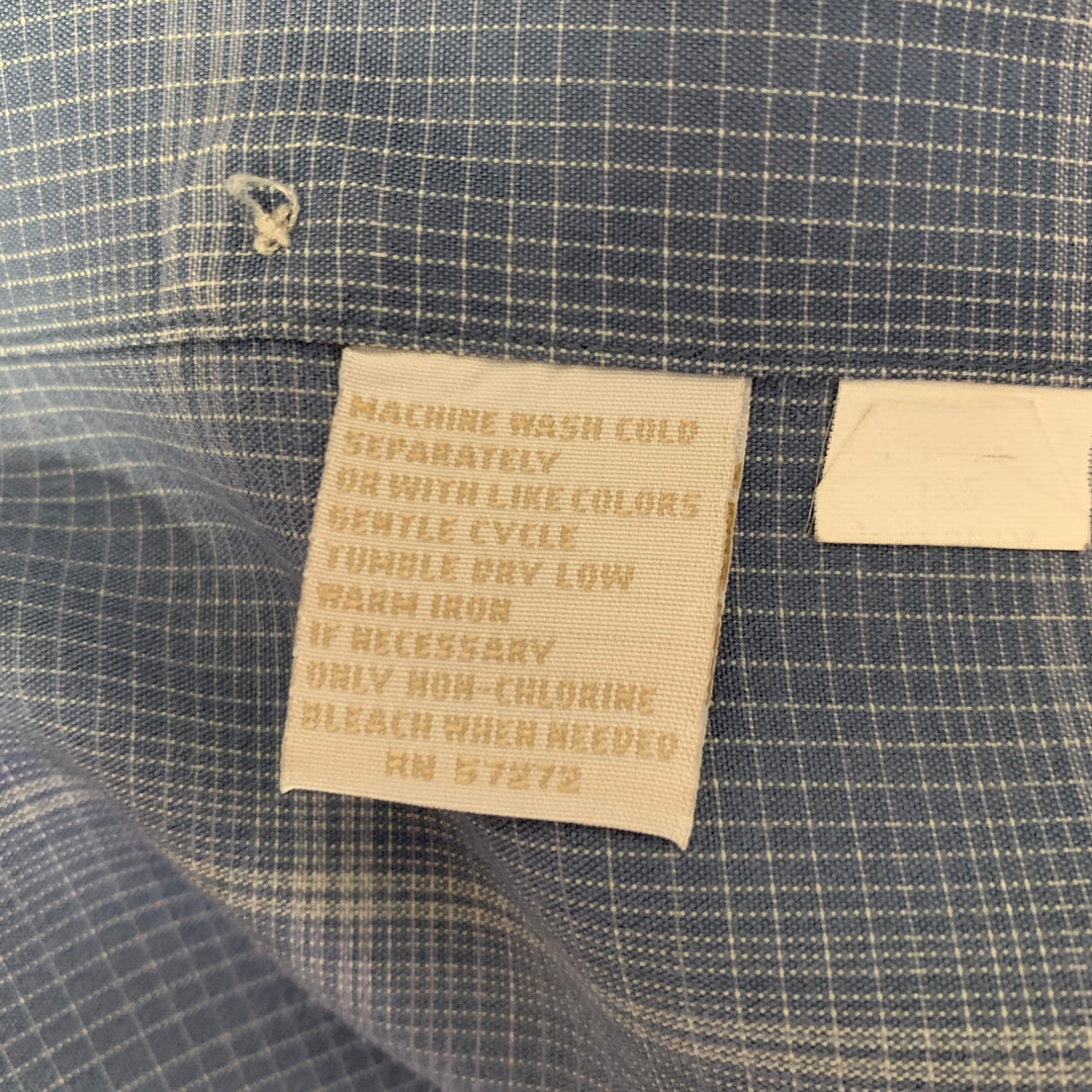 PERRY ELLIS Size L Blue Grey Plaid Rayon Blend Pointed Collar Short Sleeve Shirt