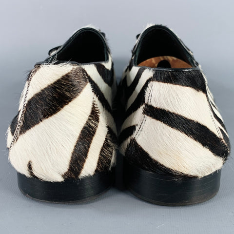 WALL+WATER Size 11.5 Brown Cream Zebra Print Calf Hair Slip On Loafers
