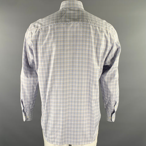 BRIONI Size M Blue Tan Plaid Cotton Long Sleeve Shirt
