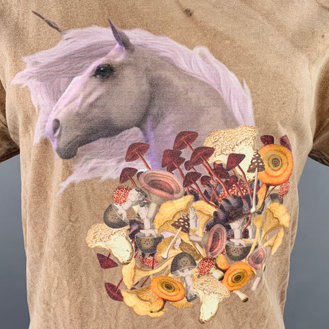 T-shirt WESTFALL en coton à col rond, taille M, imprimé graphique multicolore marron