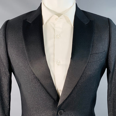 PAUL SMITH Size 38 Black Metallic Wool Blend Peak Lapel Single Button Sport Coat