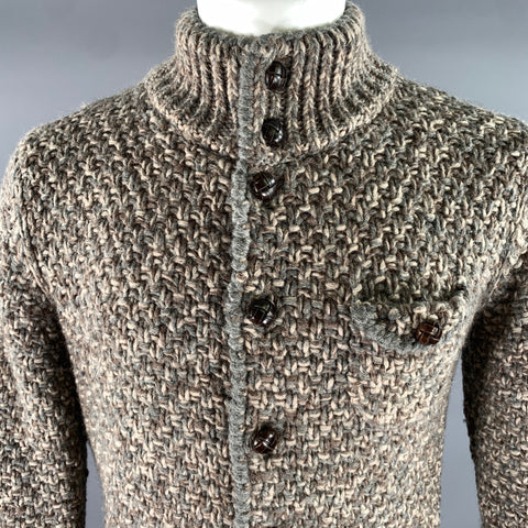 MONCLER Size S Grey Tan Knit Wool Blend Button Up Jacket