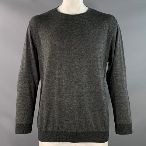 ERMENEGILDO ZEGNA Size L Grey Black Cotton Crew Neck Pullover