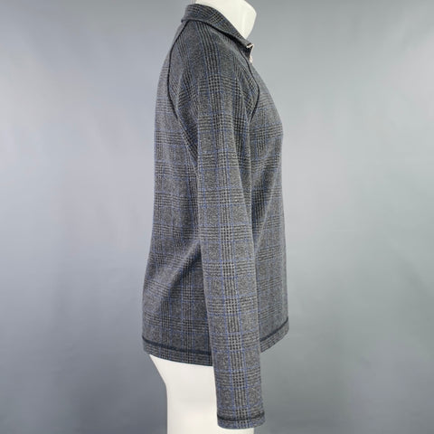 DRIES VAN NOTEN Size S Black Charcoal Glenplaid Cotton Blend 1/4 Zip Pullover