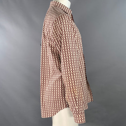 Chemise à manches longues boutonnée en coton à monogramme blanc bordeaux VALENTINO Taille M