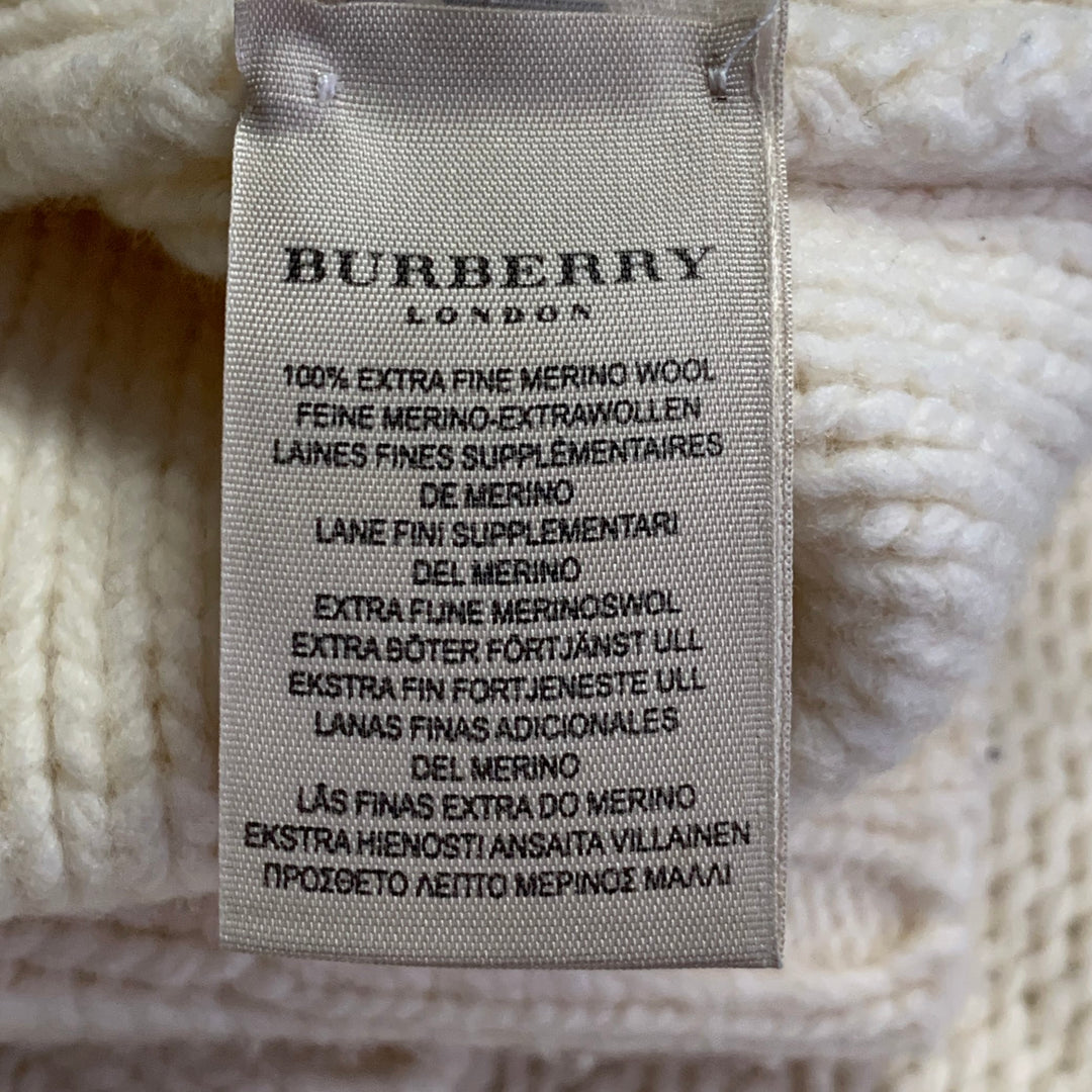 BURBERRY LONDON Size M Cream Brown Knit Merino Wool Toggle Closure Cardigan