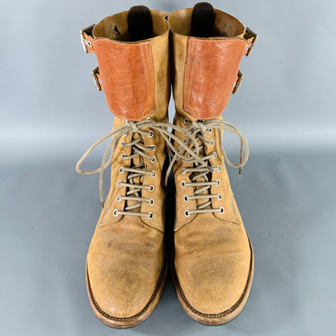 PAUL SMITH Size 7 Tan Distressed Leather Lace-Up Boots