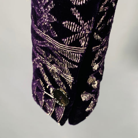 EMILIO PUCCI Size 38 Purple Silver Geometric Embroidery Velvet Shawl Sport Coat