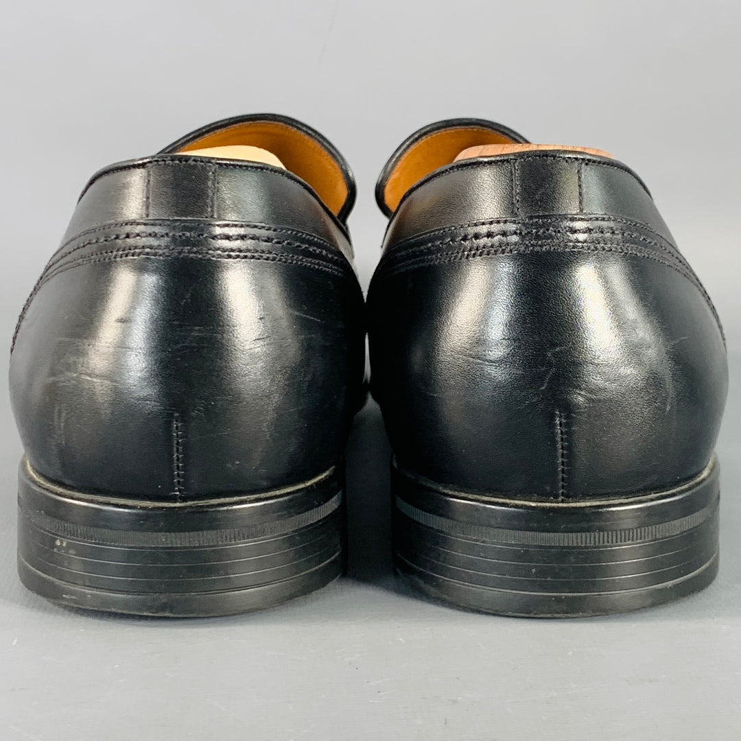 BALLY Size 12 Lavoli Black Silver Leather Buckle Loafers