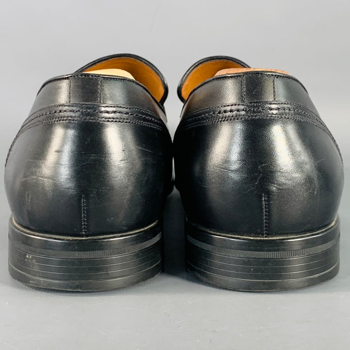 BALLY Size 12 Lavoli Black Silver Leather Buckle Loafers