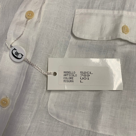 Chemise homme CERRUTI Taille L Lin Blanc Deux Poches Manches Longues