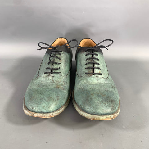 MAISON MARTIN MARGIELA Size 8 Turquoise Teal Painted Leather Lace Lace Up Shoes