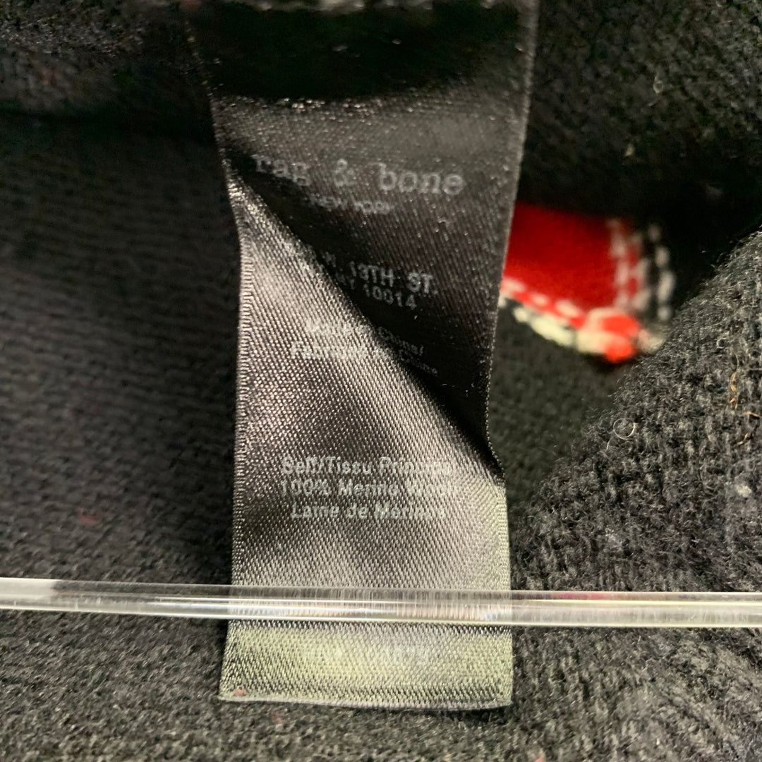 RAG & BONE Size XL Black Red Abstract Merino Wool Crew Neck Sweater