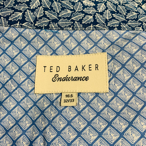 TED BAKER Size XL Blue White Mixed Patterns Long Sleeve Shirt