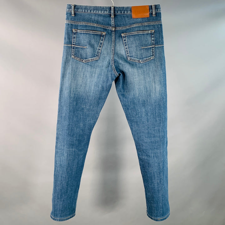 DIOR HOMME Size 30 Blue Contrast Stitch Cotton Blend Twill Slim Straight Jeans