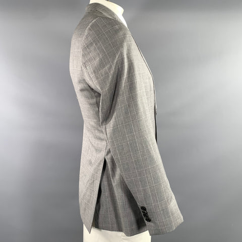 TED BAKER Grey Burgundy Plaid Wool Notch Lapel Sport Coat