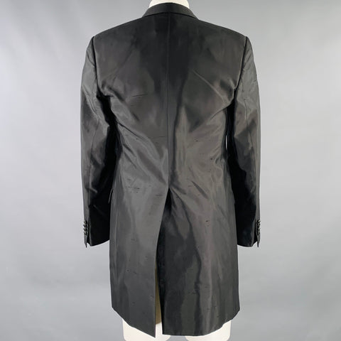 CARLO PIGNATELLI Size 38 Long Black Textured Acetate Silk Sport Coat