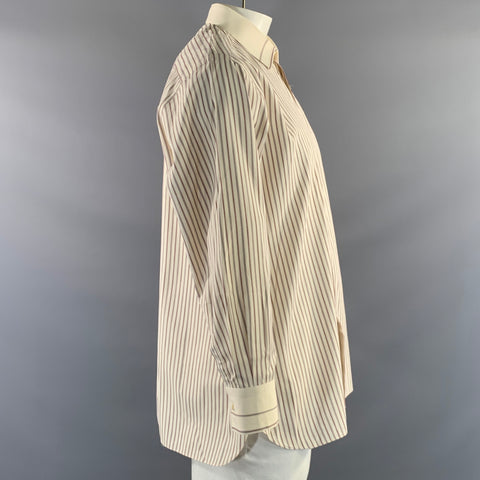 BRIONI Size XL Cream Red & Grey Stripe Cotton Button Up Long Sleeve Shirt