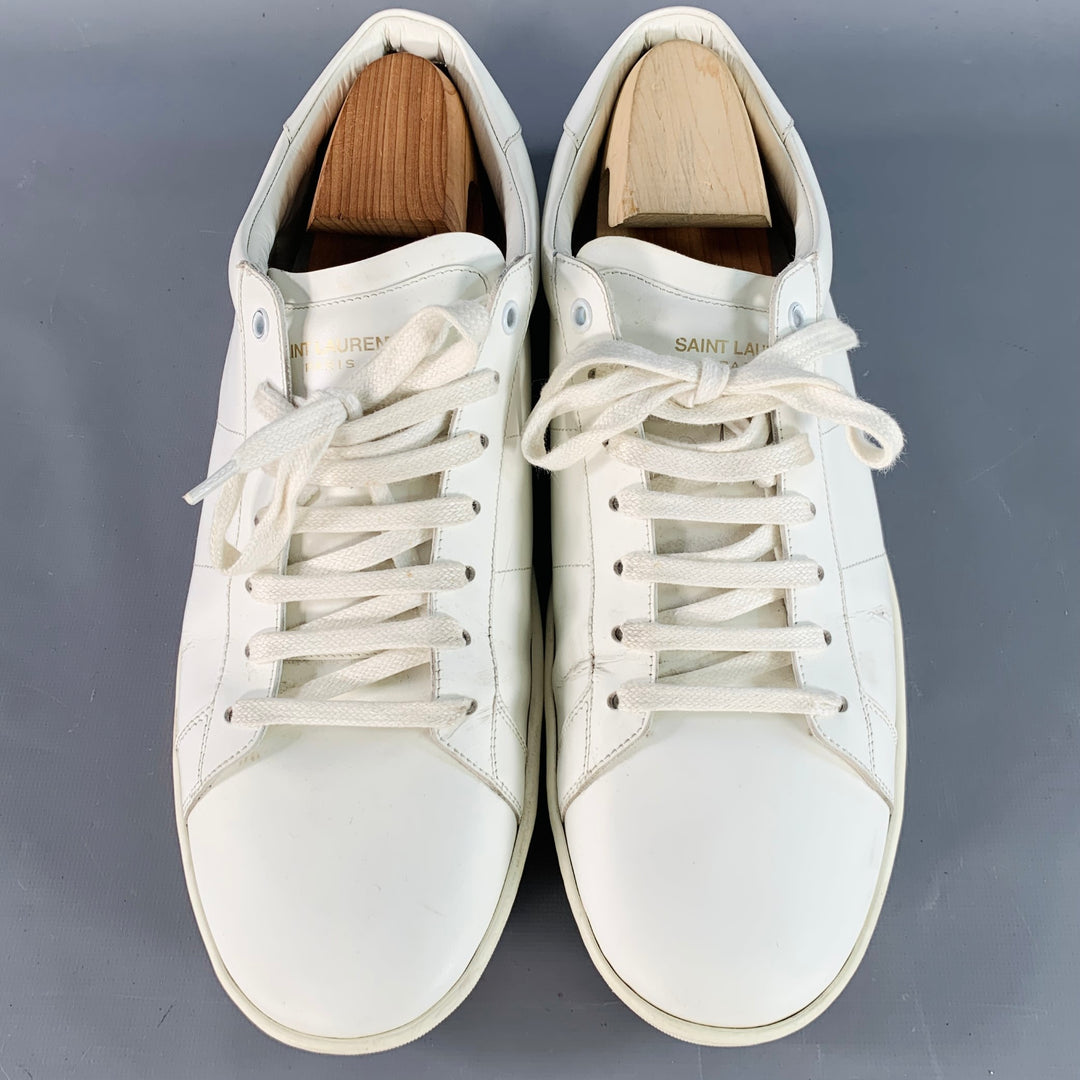 SAINT LAURENT Size 15 White Leather Low Top Lace-Up Sneakers