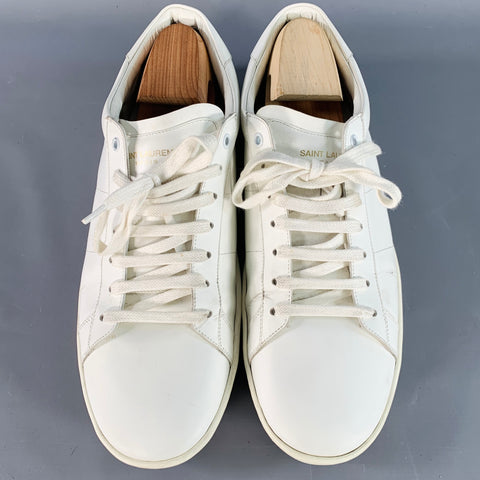 SAINT LAURENT Size 15 White Leather Low Top Lace-Up Sneakers