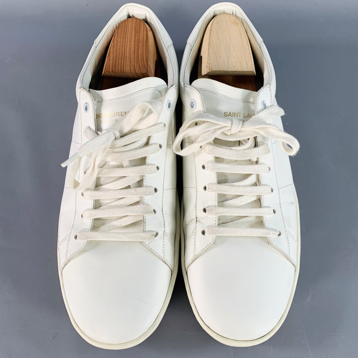 SAINT LAURENT Size 15 White Leather Low Top Lace-Up Sneakers