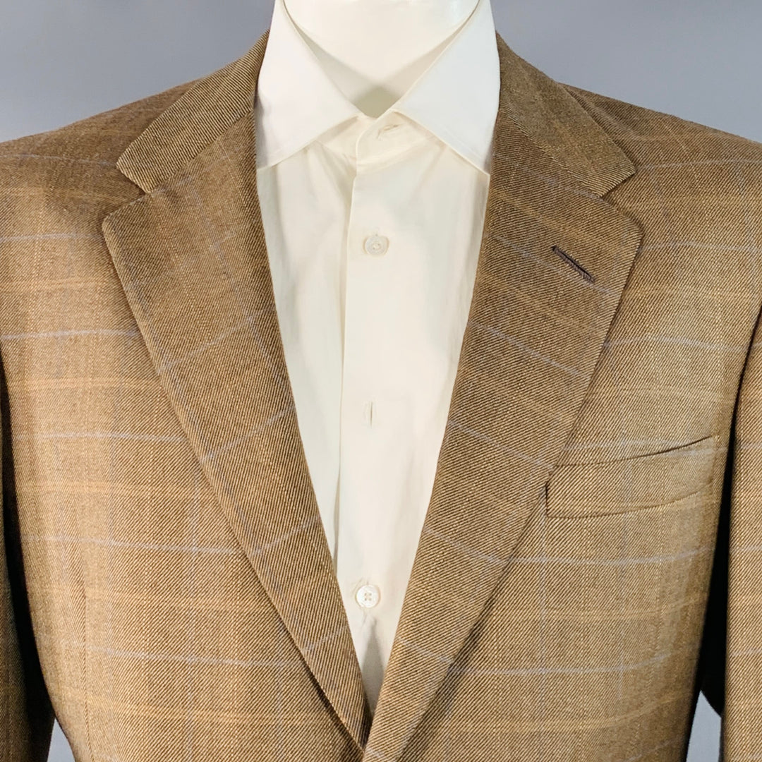 OXXFORD CLOTHES Size 44 Regular Brown Blue Plaid Wool Tweed Notch Lapel Sport Coat