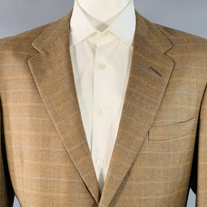 OXXFORD CLOTHES Size 44 Regular Brown Blue Plaid Wool Tweed Notch Lapel Sport Coat