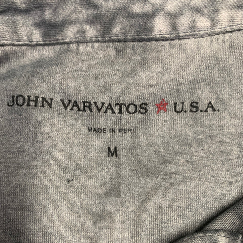 JOHN VARVATOS * U.S.A. Size M Grey Distressed Cotton Half Placket Polo