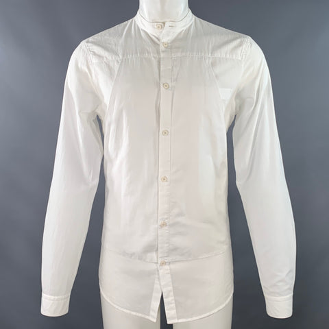 HELMUT LANG Size S White Cotton Collarless One Pocket Long Sleeve Shirt