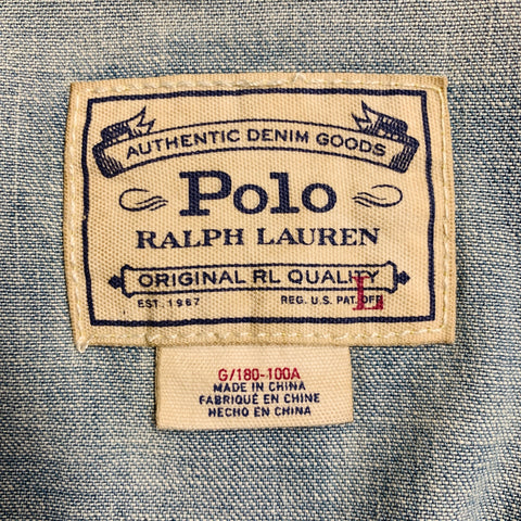 POLO by RALPH LAUREN Size L Light Blue Cotton Western Chambray Long Sleeve Shirt