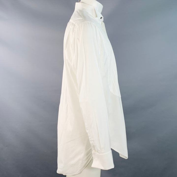 KITON Size S White Pleated Cotton Wingtip French Cuff Tuxedo Long Sleeve Shirt