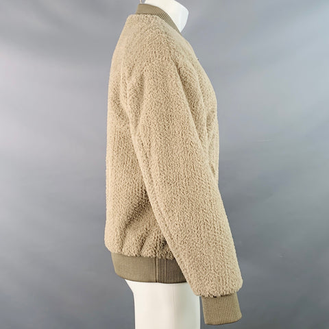 HELMUT LANG Size S Grey Textured Polyester Faux Fur Zip Up Bomber Jacket