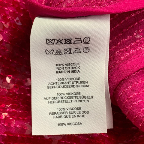DRIES VAN NOTEN Chemise à manches longues en viscose à sequins rose fuchsia, taille M, boutons cachés