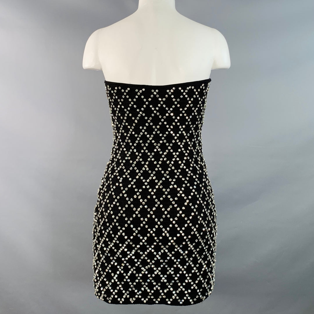 RETROFETE Size S Black Silver Viscose Crystal Embellishment Strapless Mini Dress