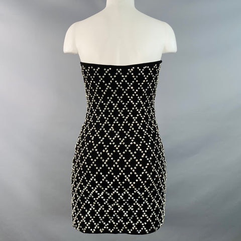 RETROFETE Size S Black Silver Viscose Crystal Embellishment Strapless Mini Dress
