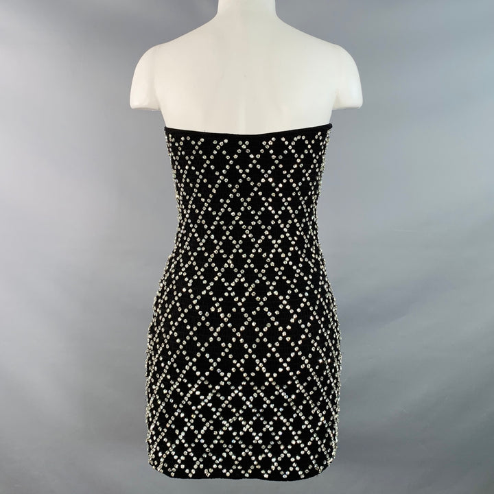 RETROFETE Size S Black Silver Viscose Crystal Embellishment Strapless Mini Dress