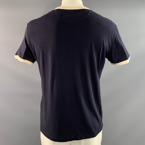 VALENTINO Size XL Navy White Logo Cotton Crew Neck T Shirt