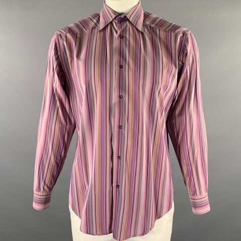 ROBERT GRAHAM Size L Purple Multi-Color Stripe Cotton Blend Long Sleeve Shirt