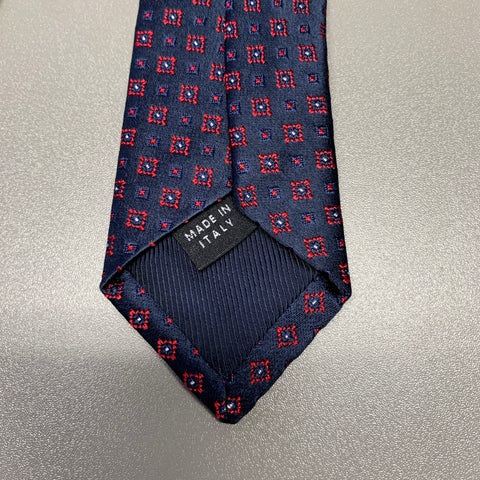 BORRELLI Navy Red Squares Silk Tie