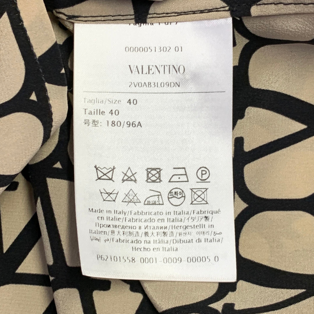 VALENTINO Size M Toile Iconographe Khaki Black Monogram Cotton Bow Long Sleeve Shirt
