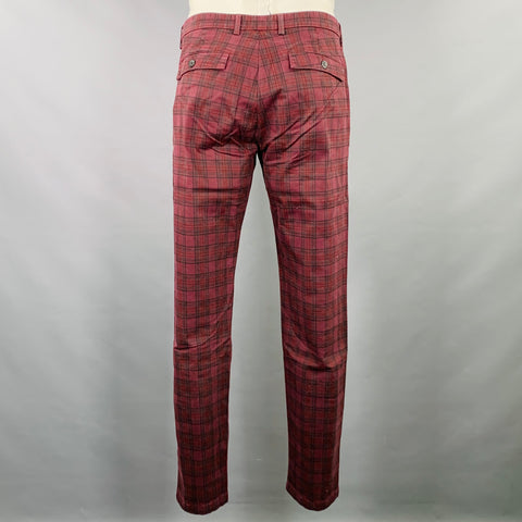 DEPARTMENT FIVE Size 35 Burgundy Black Plaid Cotton Casual Pants