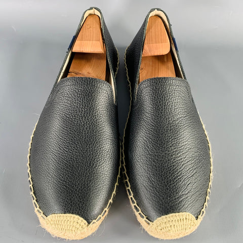 SOLUDOS Size 9.5 Black Beige Leather Espadrille Loafers
