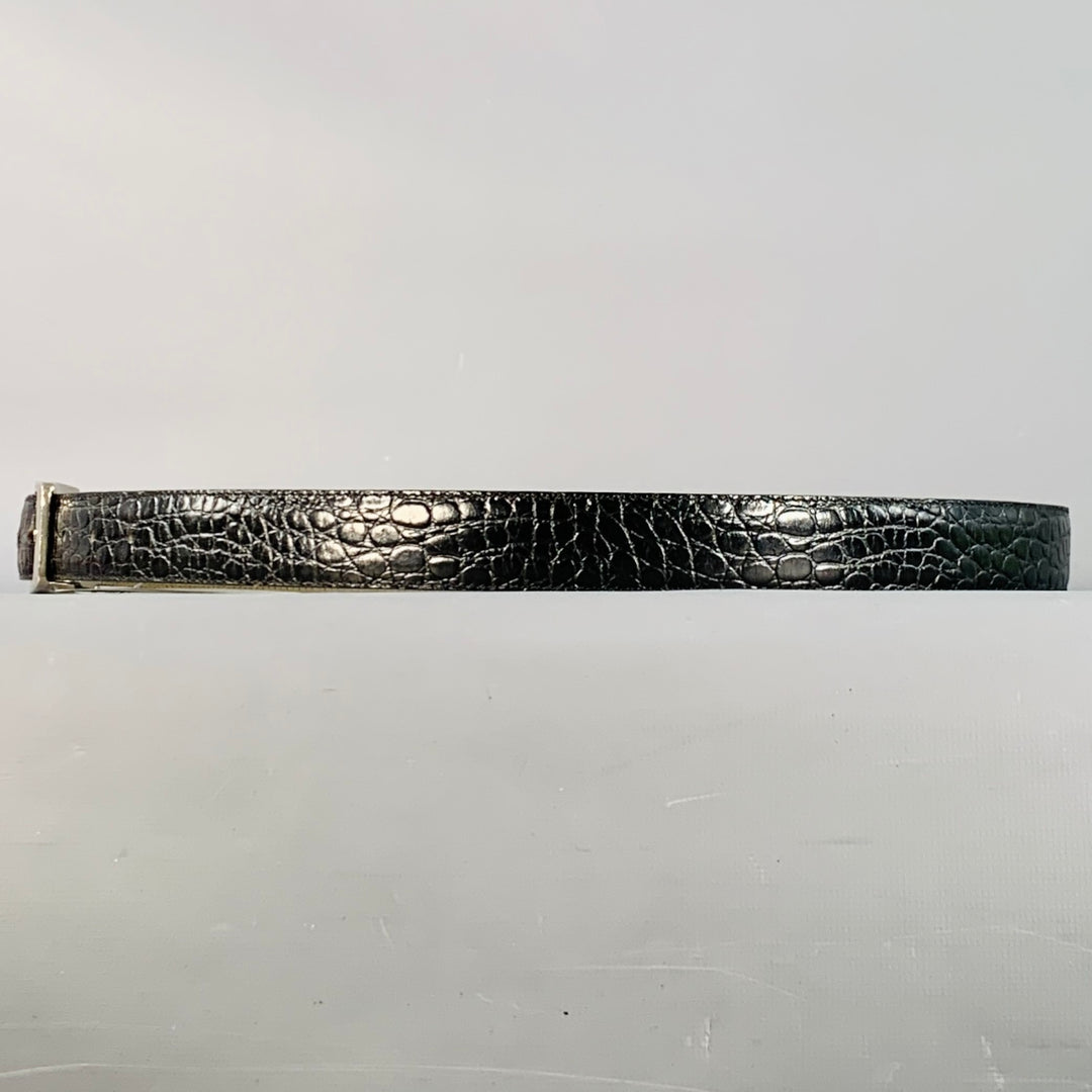 MISSONI Size 43 Black Silver Embossed Leather Belt