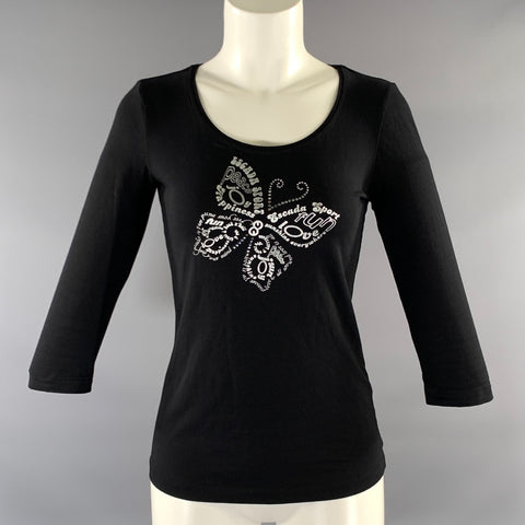ESCADA Size S Black Silver Cotton Elastane Rhinestones Pullover Womens