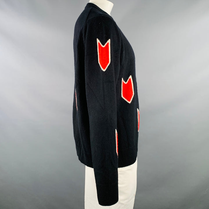 RAG & BONE Size XL Black Red Abstract Merino Wool Crew Neck Sweater