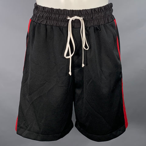 DANIEL PATRICK Size M Black Red Logo Polyester Drawstring Shorts