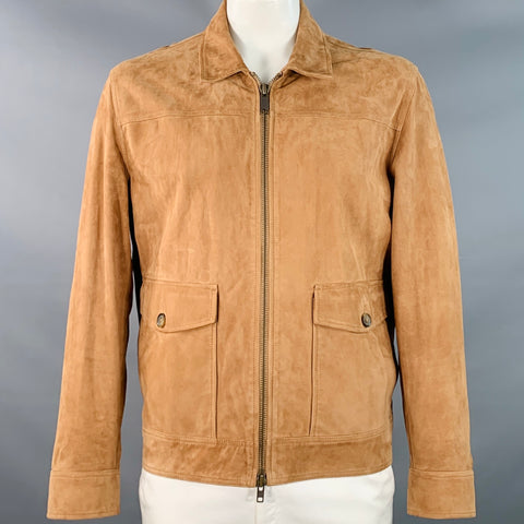 7 DIAMONDS Size XXL Camel Suede Two Pockets Zip Up Jacket