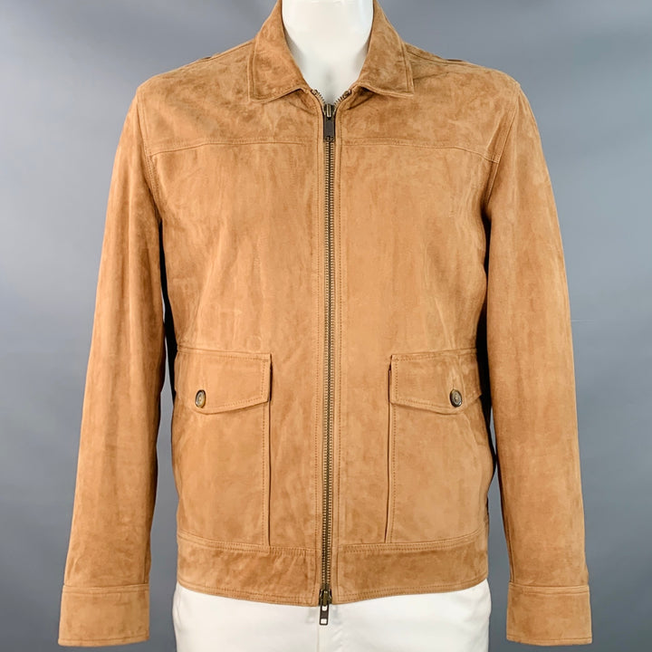 7 DIAMONDS Size XXL Camel Suede Two Pockets Zip Up Jacket