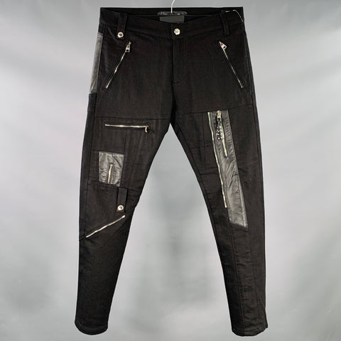 ALEXANDER MCQUEEN Size 32 Black Silver Mixed Fabrics Cotton Blend Jeans