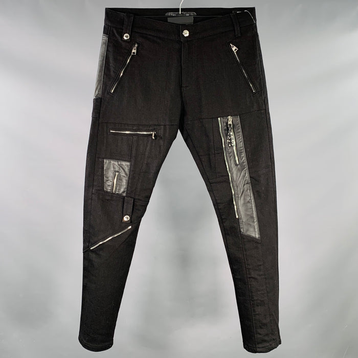ALEXANDER MCQUEEN Size 32 Black Silver Mixed Fabrics Cotton Blend Jeans